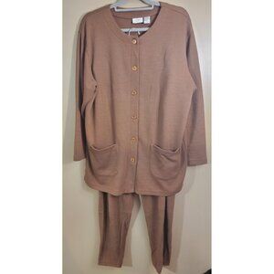 Vtg Women's Summit Hill Brown Long Sleeve Shirt & Pant Set, Size L Top, M Bottom